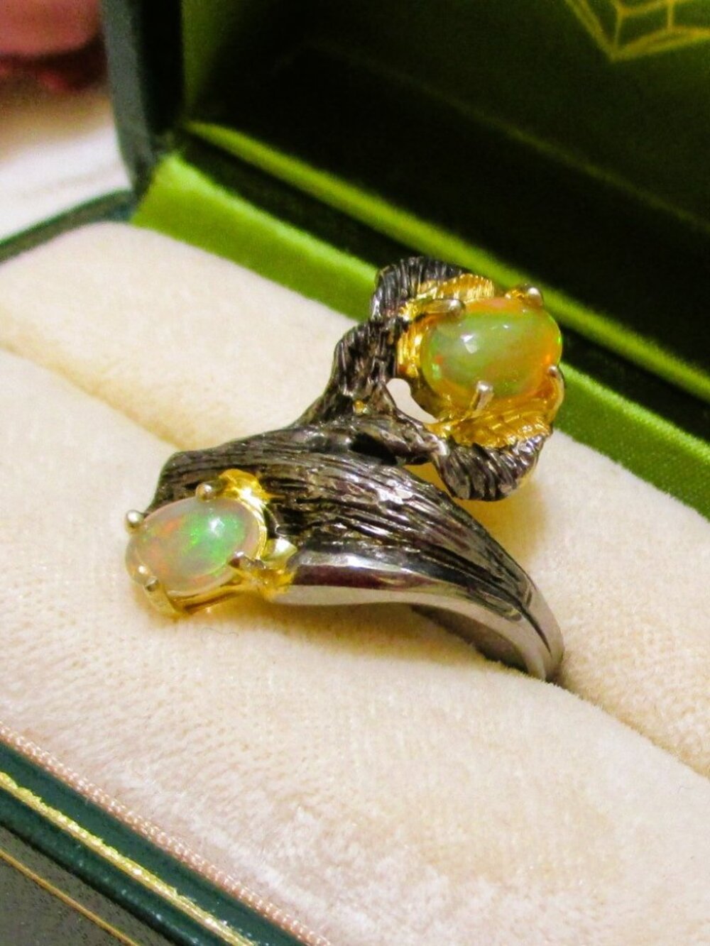 Artisan GEMSTONE STERLING Ring: Precious Opal, Sterling Silver, Gold Vermeil
